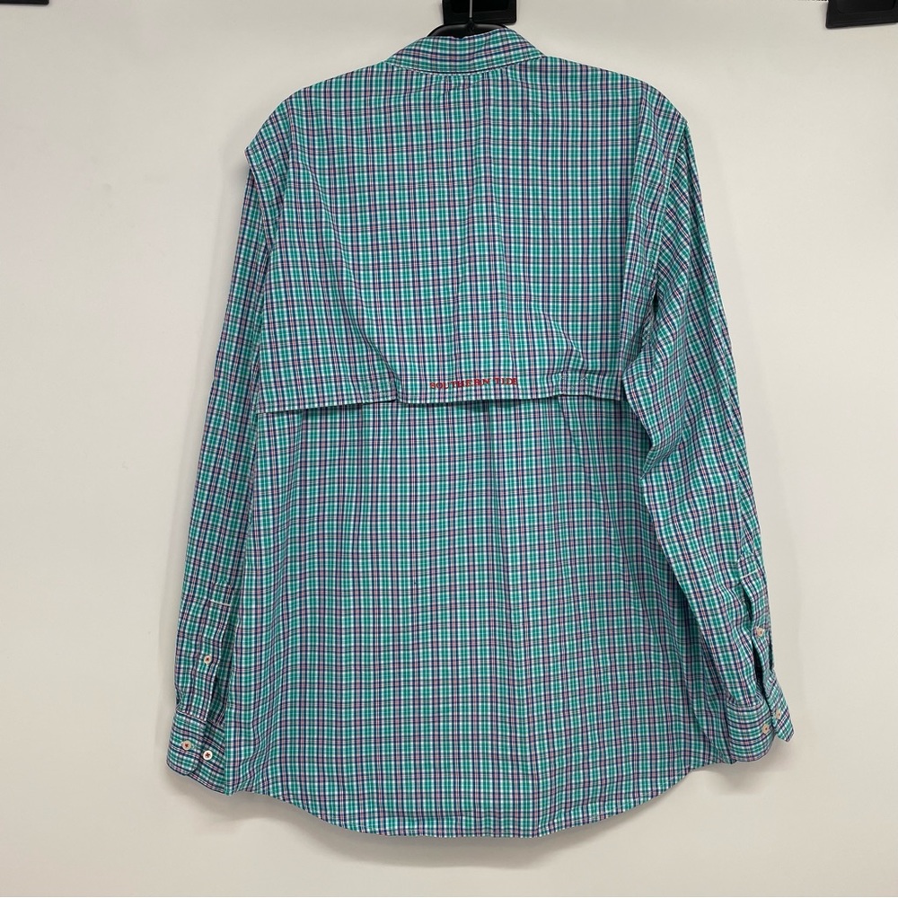 Southern Tide Red Drum Plaid Fishing Shirt Roll Tab Long Sleeve Sz L Atlas Green - Picture 13 of 13